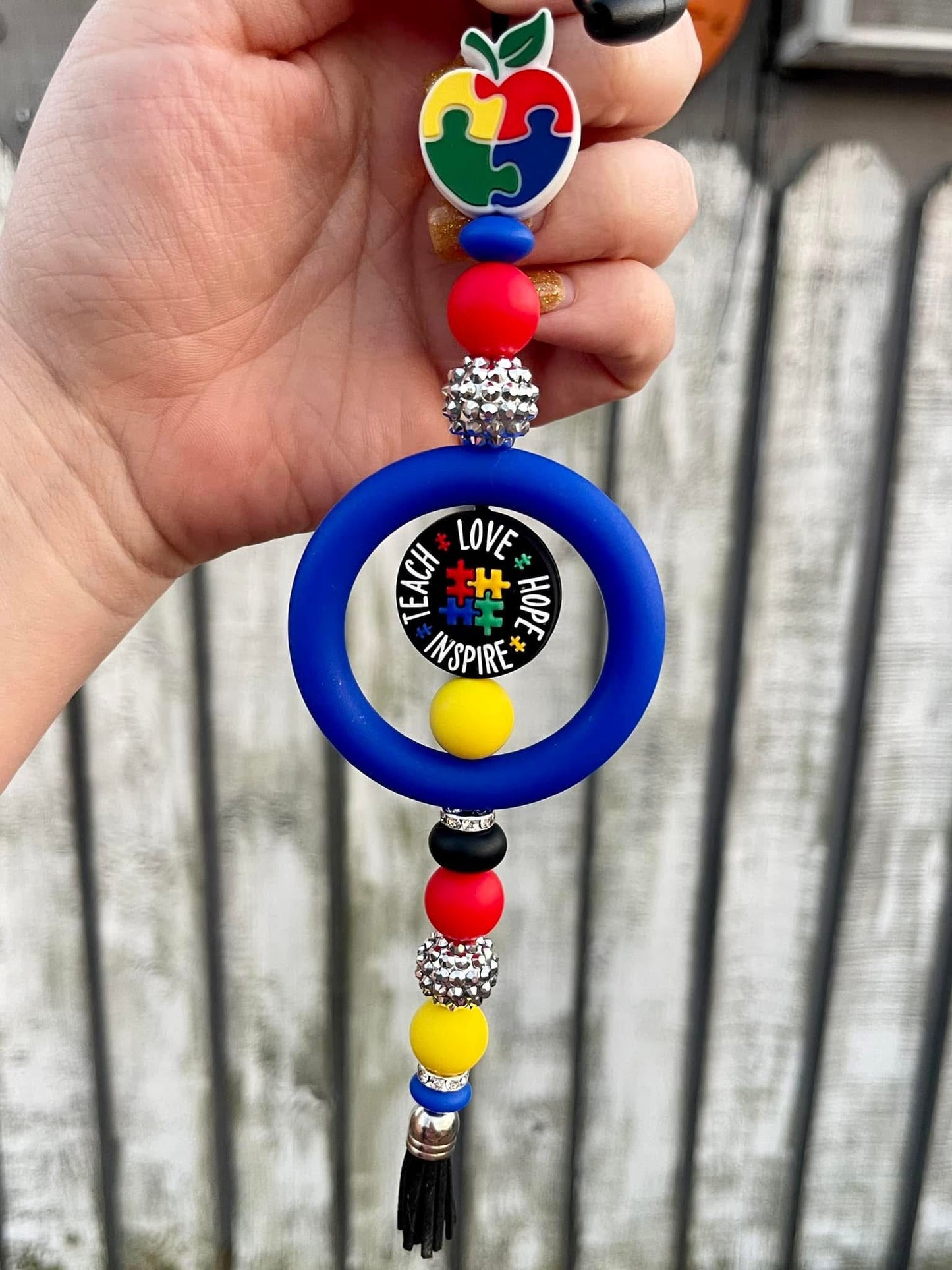 Autism Teacher Beaded Car Charm