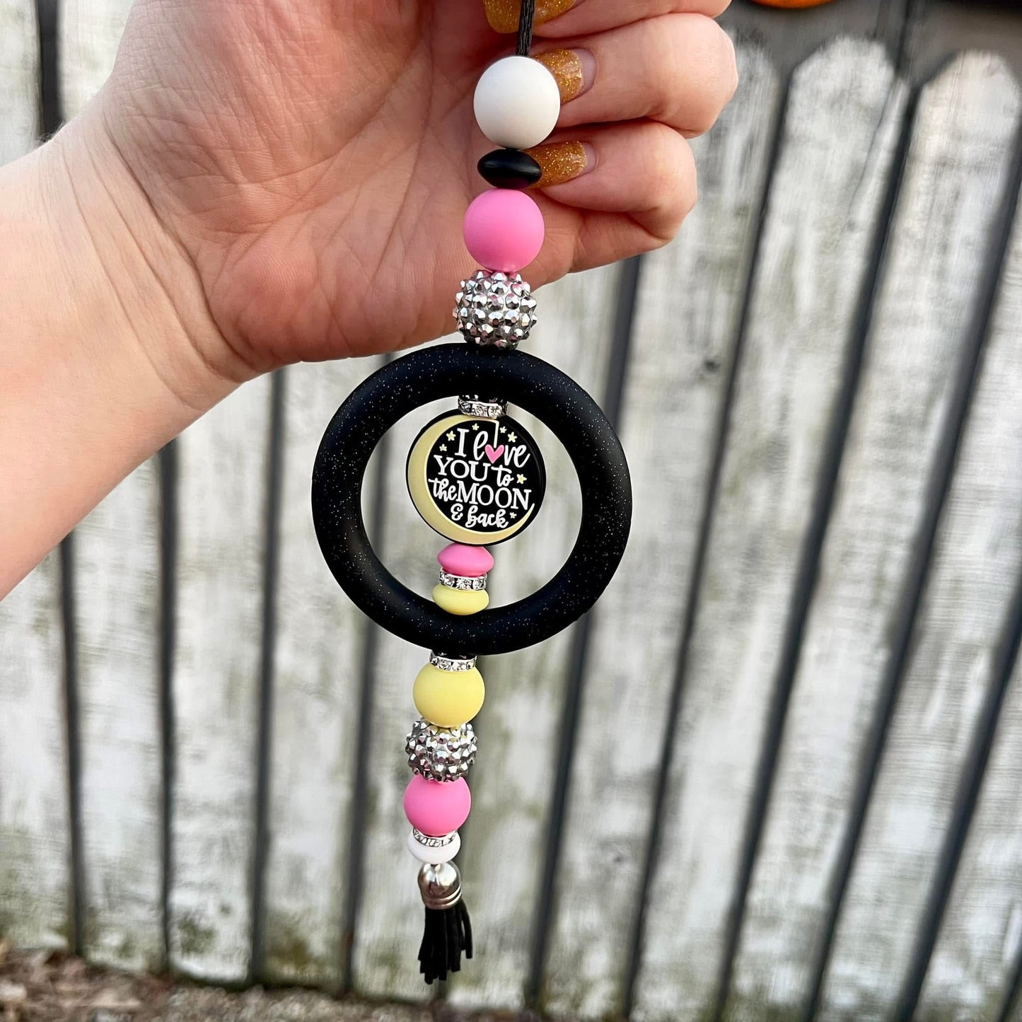 Love you to the Moon and Back Beaded Car Charm