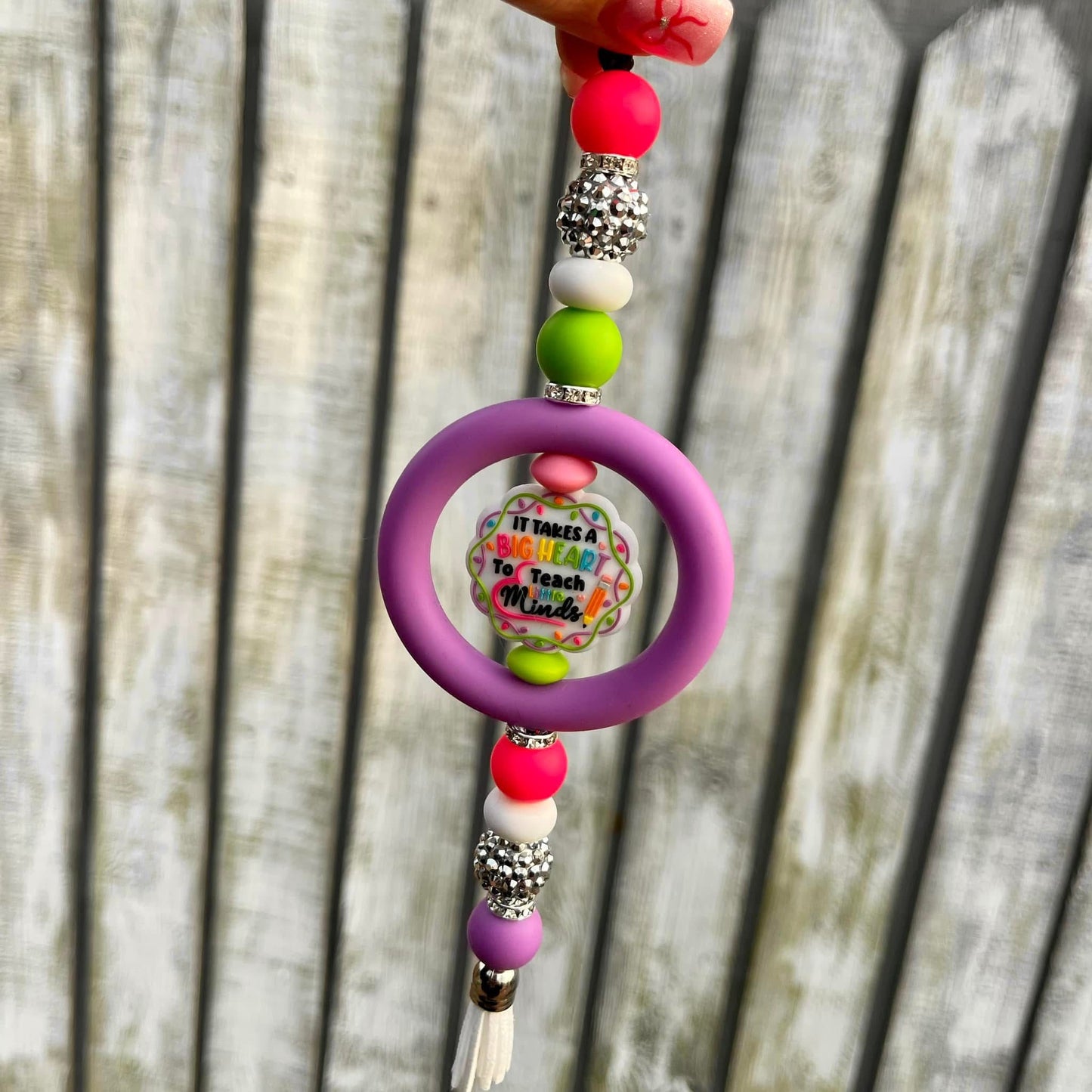 Big Heart Teacher Beaded Car Charm