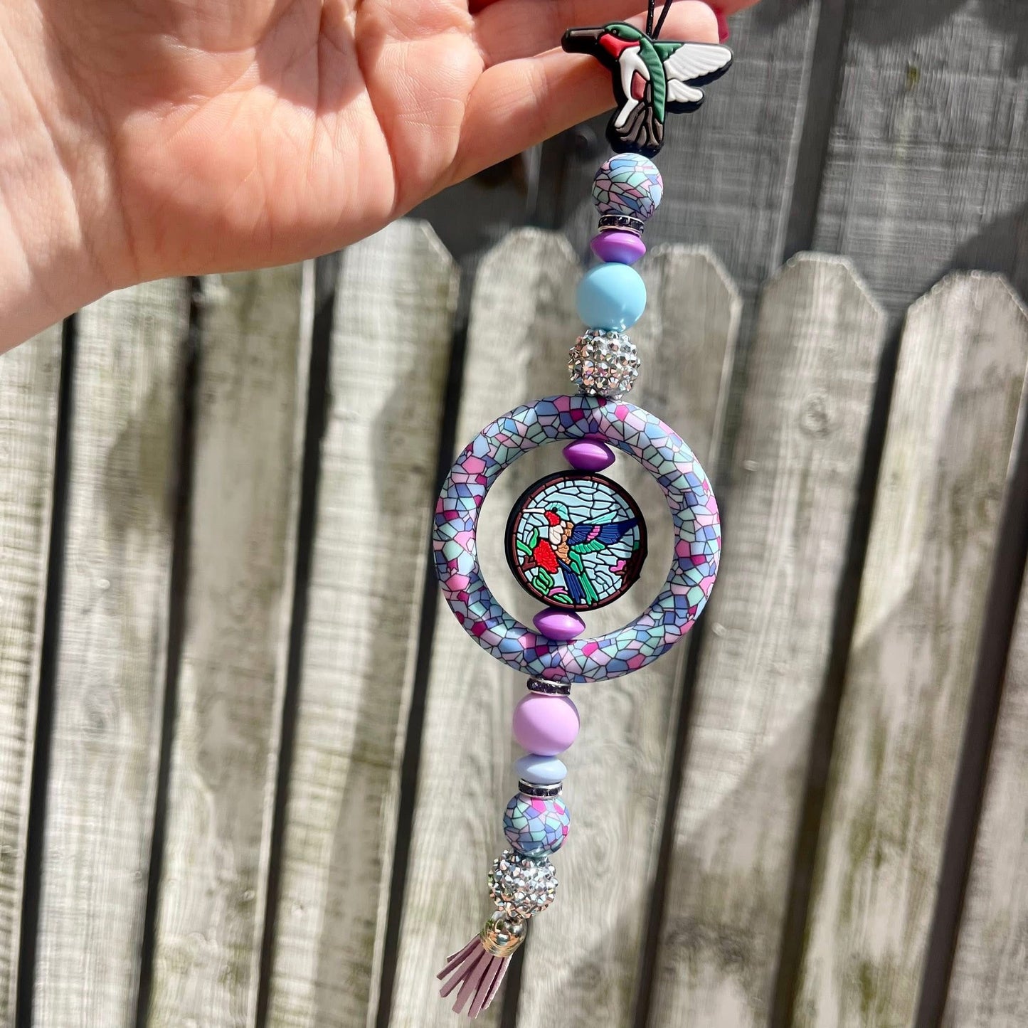 Hummingbird Beaded Car Charm