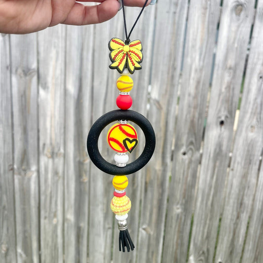 Softball Beaded Car Charm