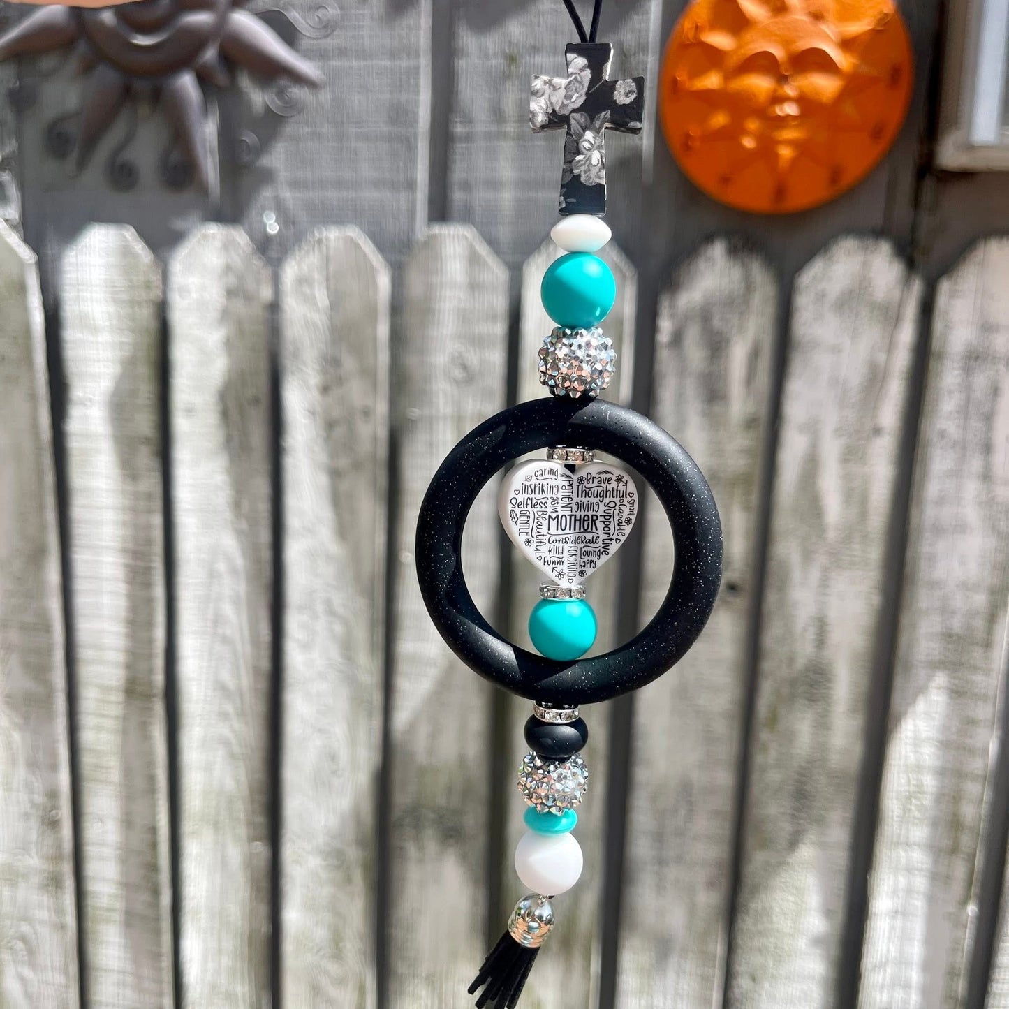 Mother Cross Beaded Car Charm