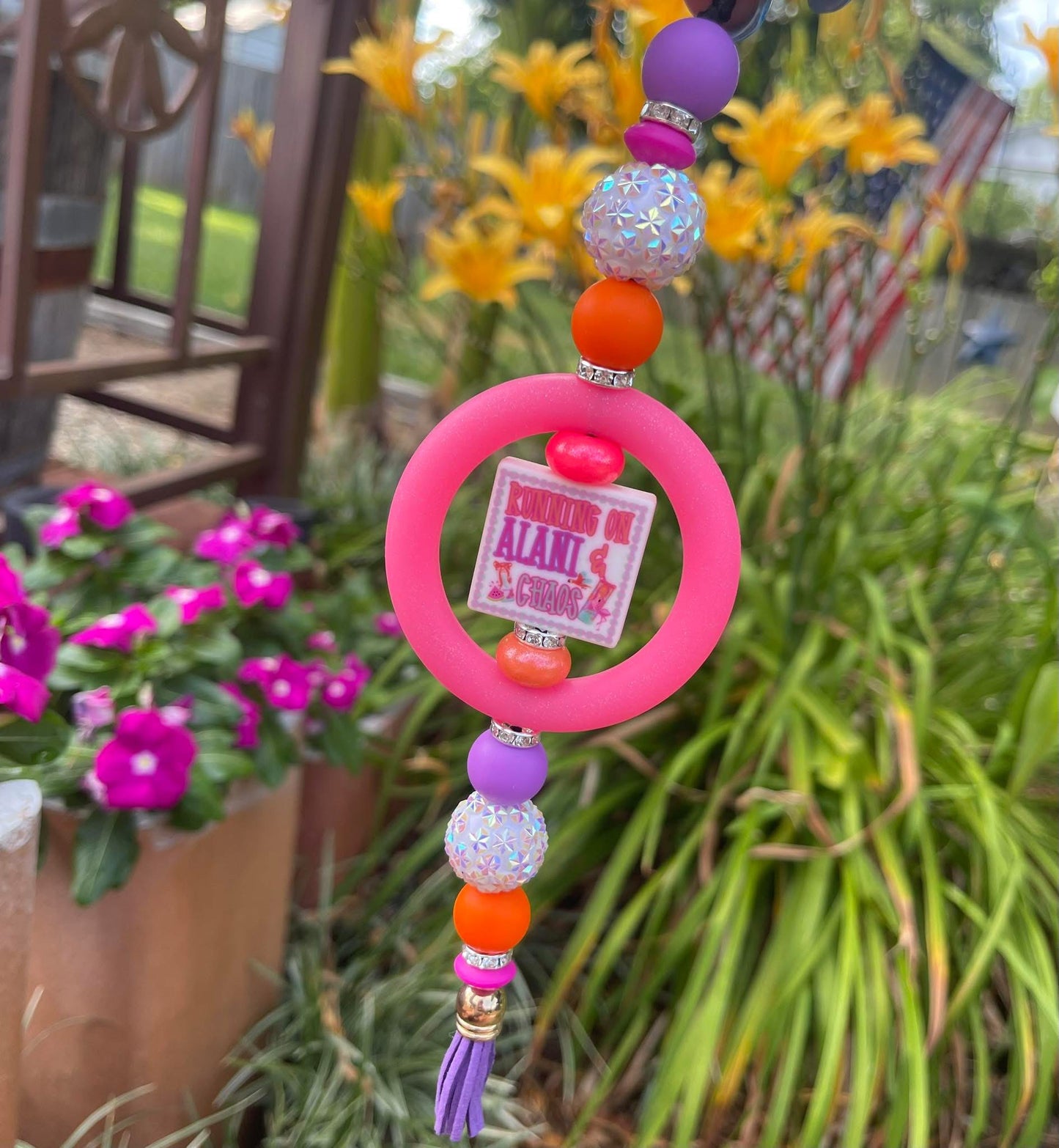 Chaos and Drinks Beaded Car Charm
