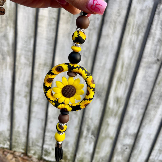 Yellow Sunflower Beaded Car Charm