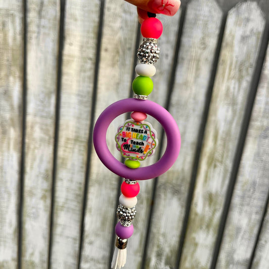 Big Heart Teacher Beaded Car Charm