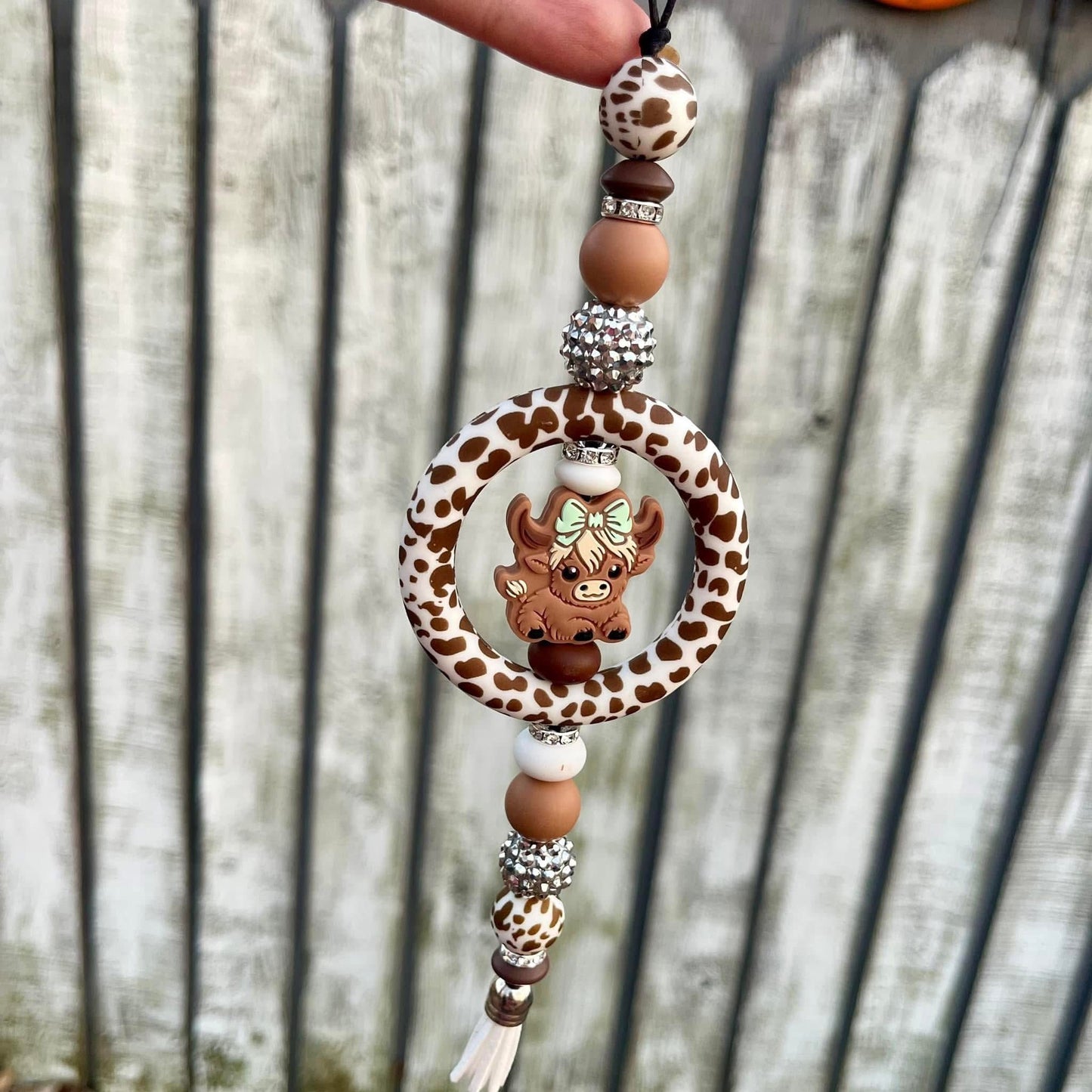 Bow Cow Beaded Car Charm