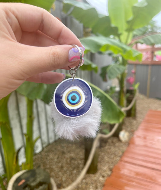 Evil Eye Pom Pom Key Ring